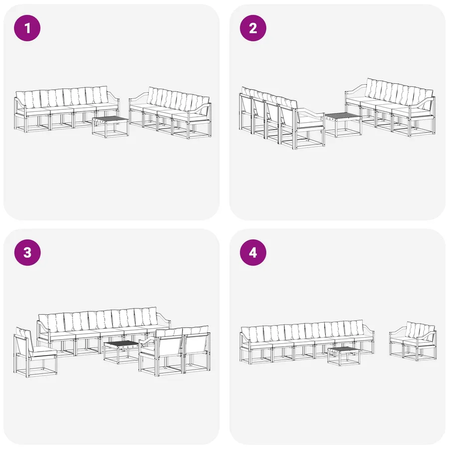 Ensemble de canapés d'extérieur 9 pcs Blanc et crème - 7