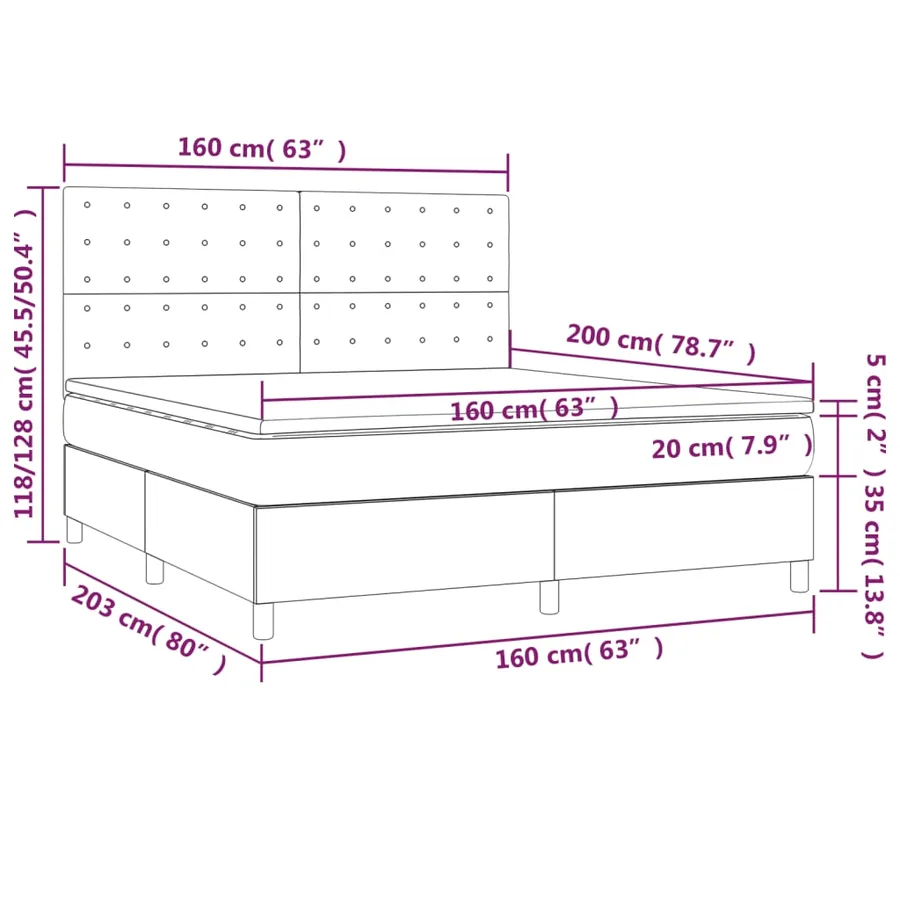 Sommier à lattes de lit matelas et LED Noir 160x200 cm Velours - 8