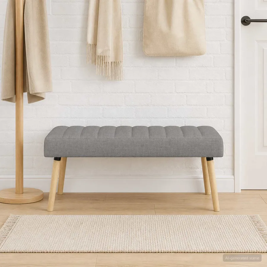 Banc capitonné canal Gris clair 110 x 40 x 46 cm Tissu
