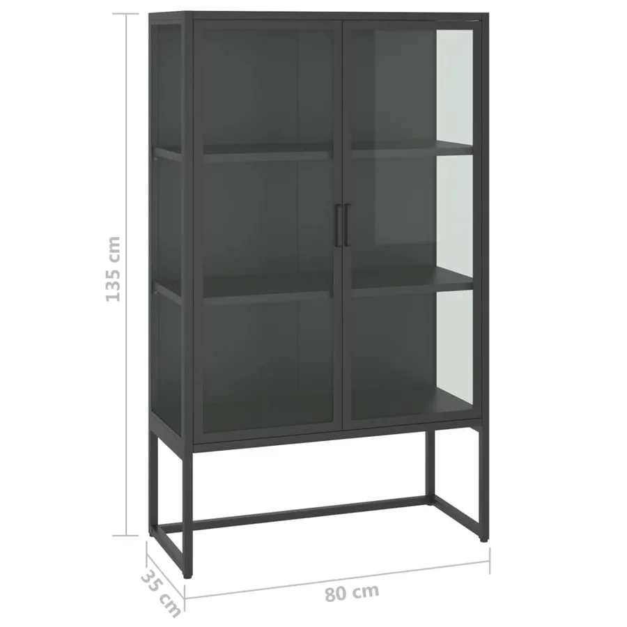 Buffet haut Anthracite 80x35x135 cm Acier et verre trempé - 11