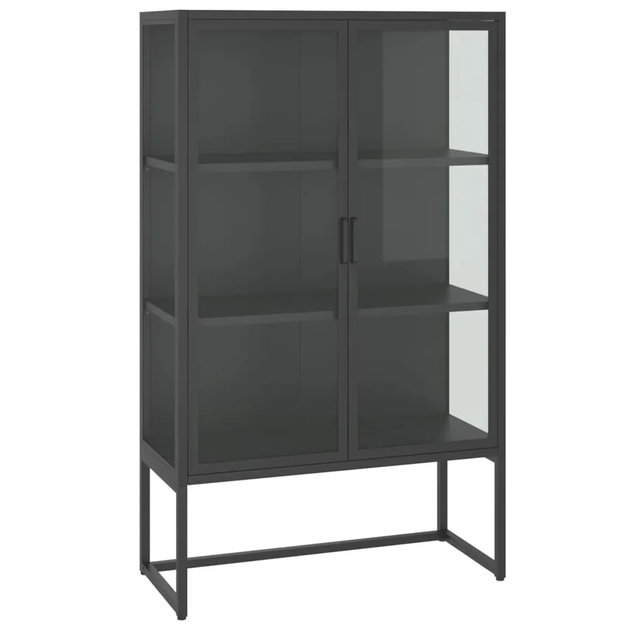 Buffet haut Anthracite 80x35x135 cm Acier et verre trempé - 2