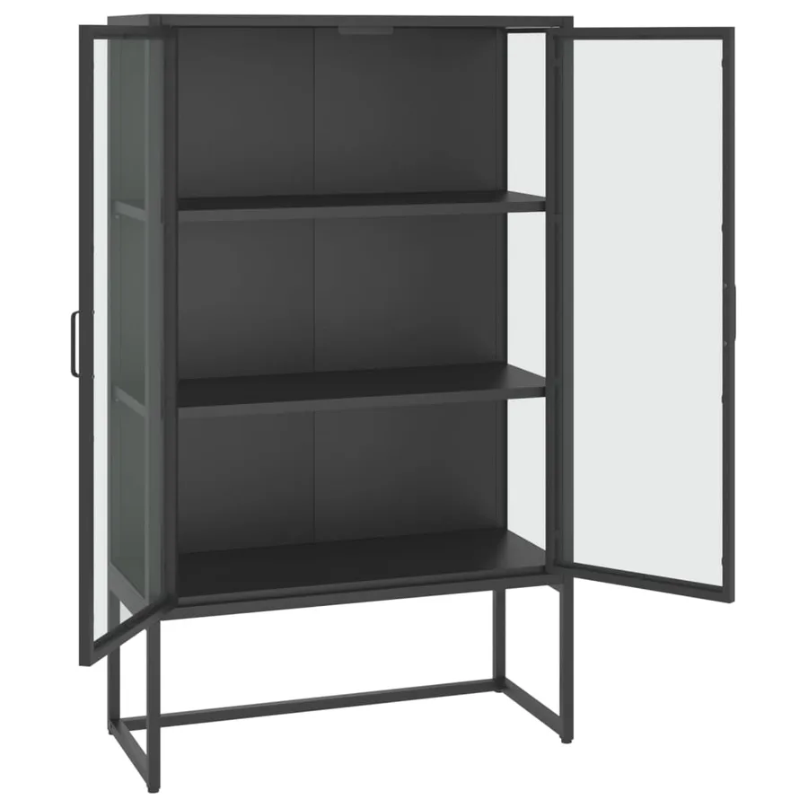 Buffet haut Anthracite 80x35x135 cm Acier et verre trempé - 4