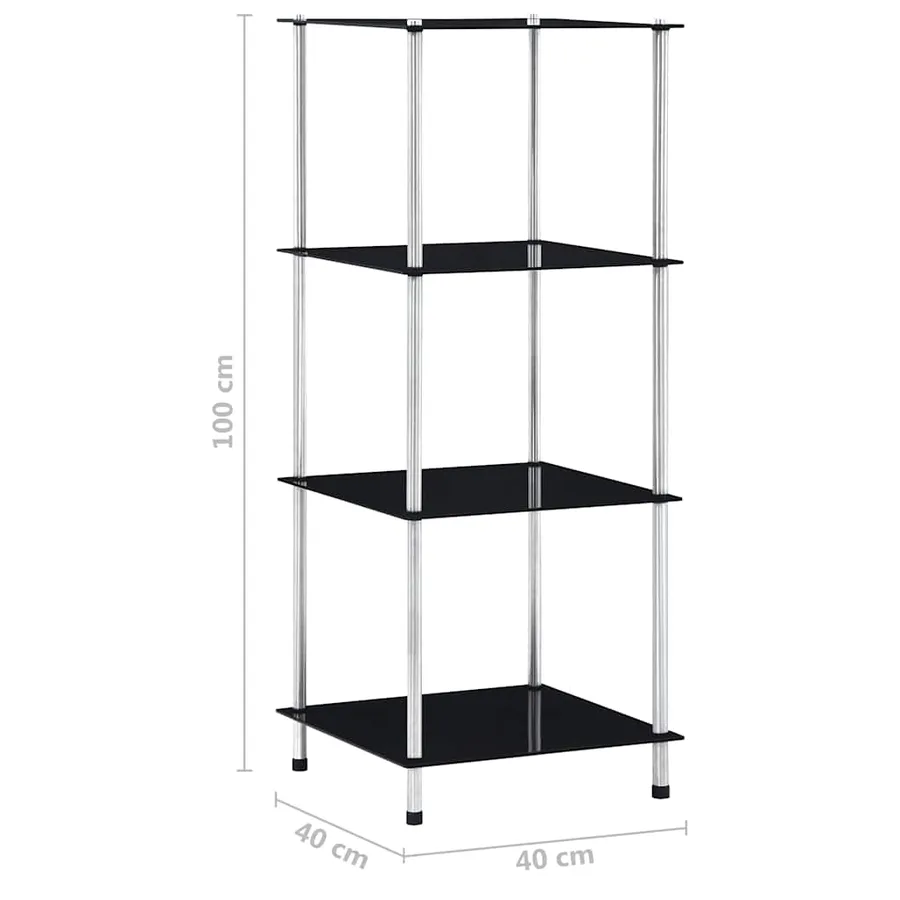 Étagère 4 niveaux Noir 40x40x100 cm Verre trempé - 5