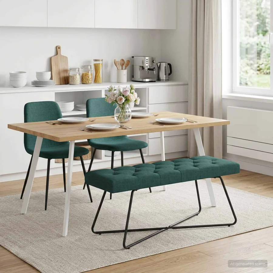 Banc avec capitonnage bouton Vert foncé 110 x 40 x 46 cm Tissu - 3