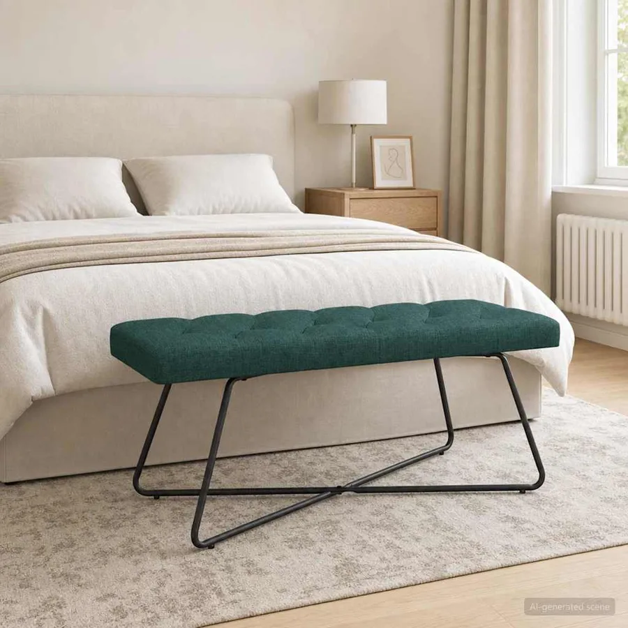 Banc avec capitonnage bouton Vert foncé 110 x 40 x 46 cm Tissu - 4
