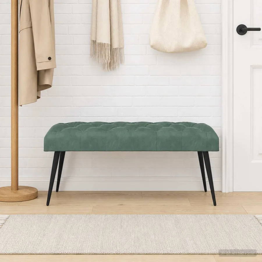 Banc avec capitonnage bouton Vert Mer 110 x 40 x 46 cm Velours