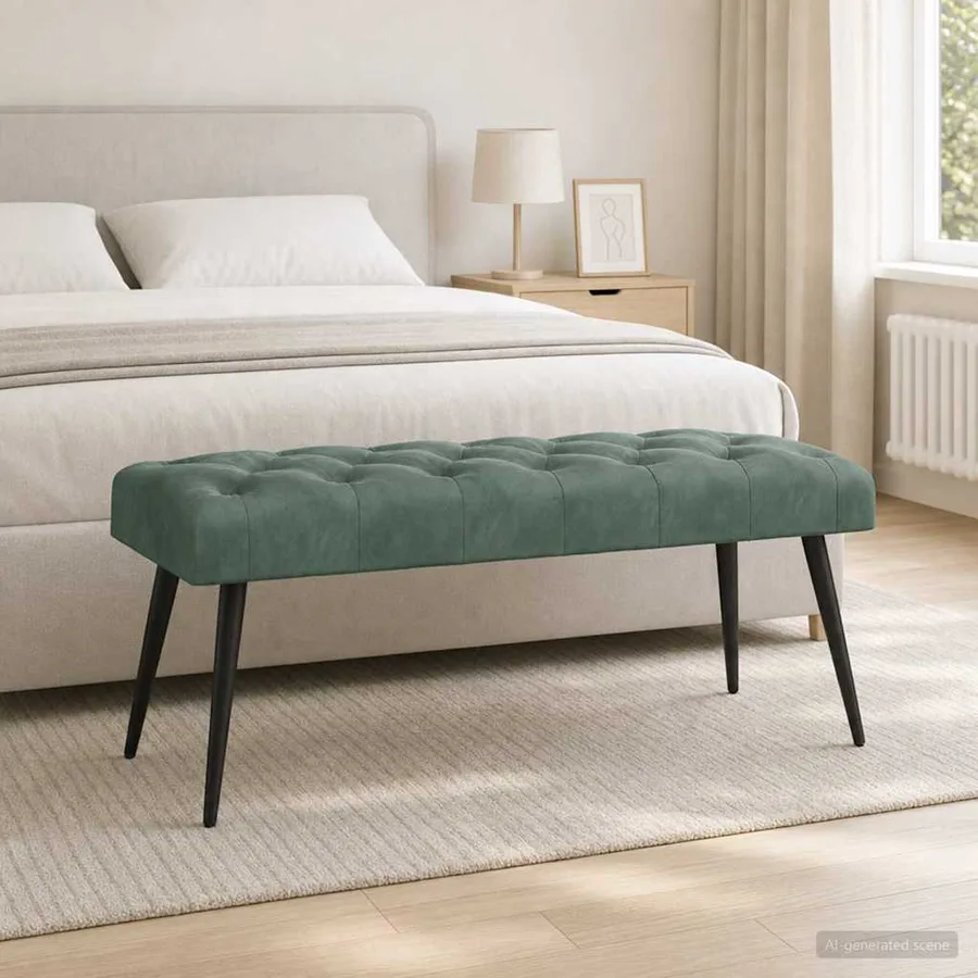 Banc avec capitonnage bouton Vert Mer 110 x 40 x 46 cm Velours - 3