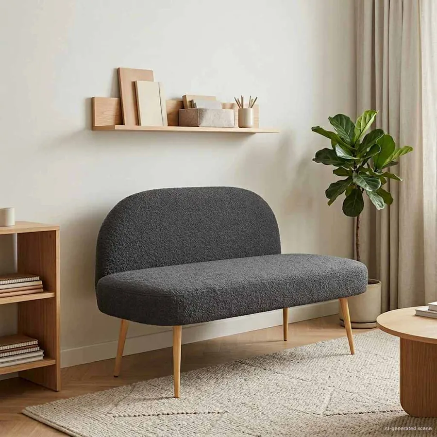 Banc rembourré avec dossier Gris foncé 110 x 60 x 76 cm Bouclé