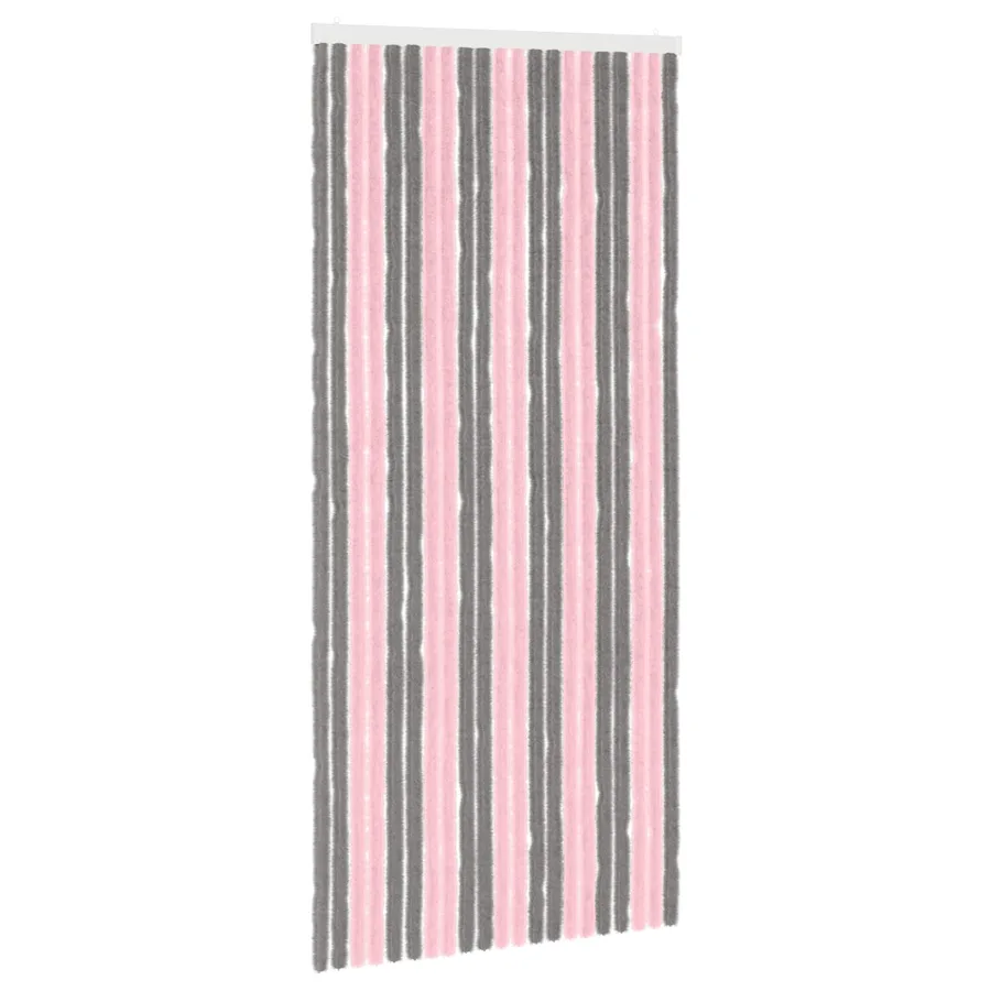 Rideau anti-insectes en chenille Gris Argent et Rose - 2