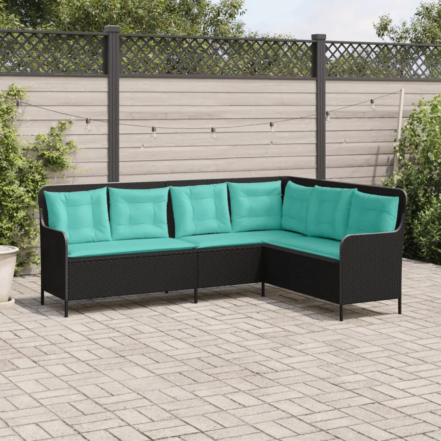 Canapé de jardin avec coussins forme de L noir résine tressée - 3