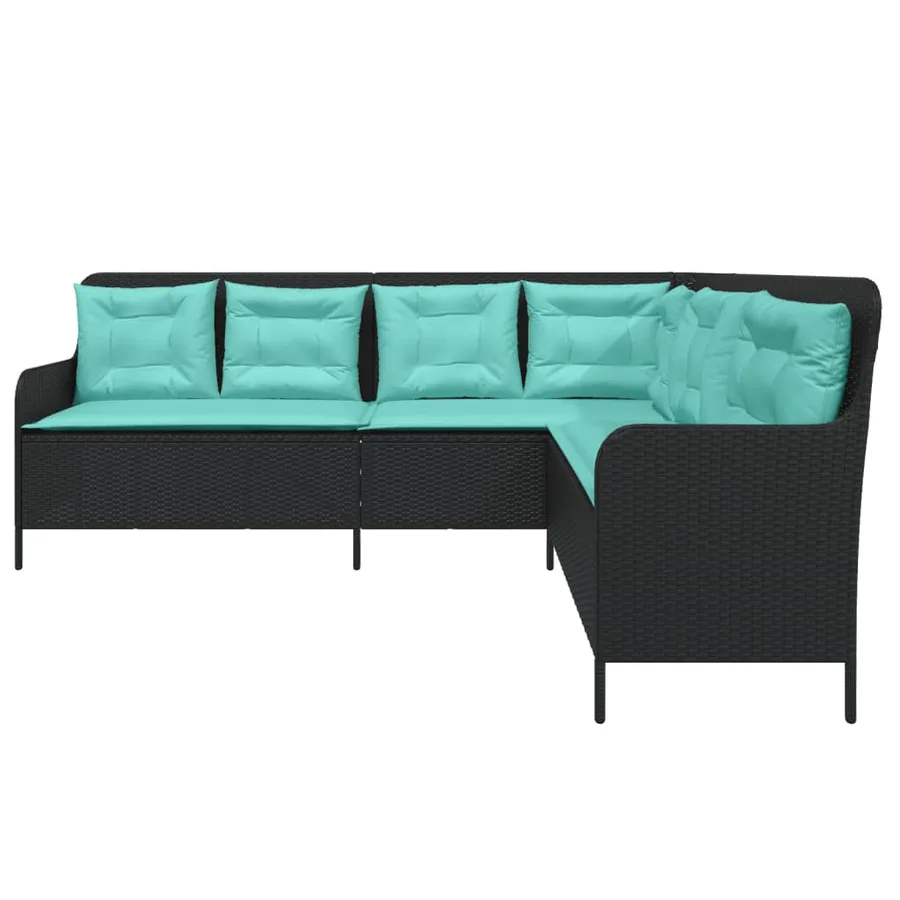 Canapé de jardin avec coussins forme de L noir résine tressée - 4