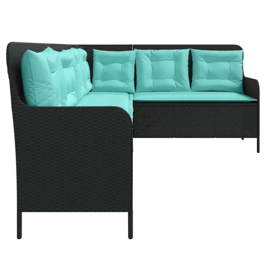 Canapé de jardin avec coussins forme de L noir résine tressée - 5
