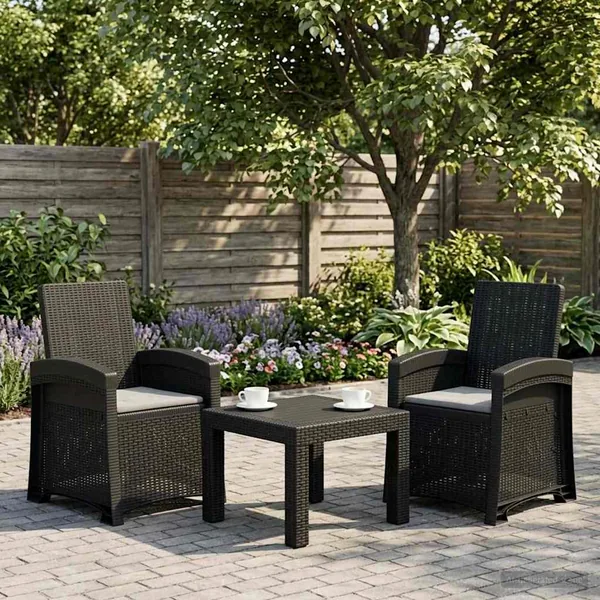 Chaise de jardin inclinable imitant le rotin 2 pcs PP