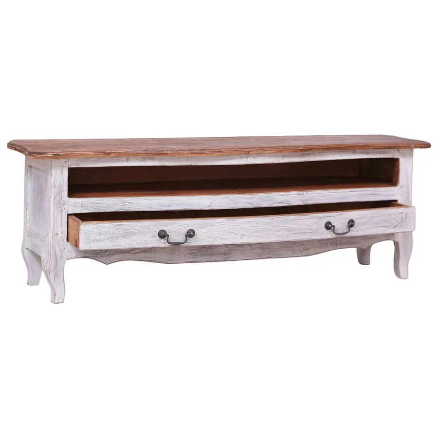 Meuble TV 120x30x40 cm blanc bois d'acajou massif - 2