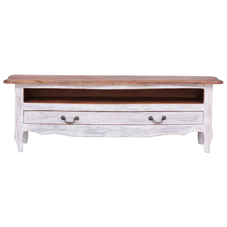 Meuble TV 120x30x40 cm blanc bois d'acajou massif - 3