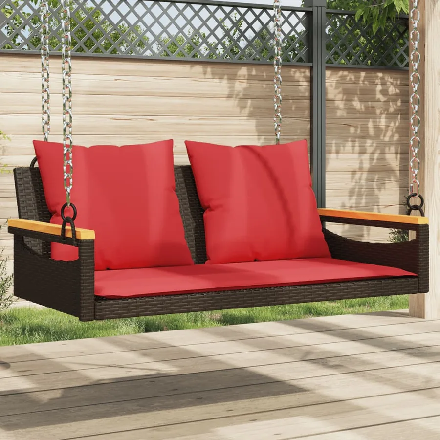 Balancelle avec coussins marron 109x62x40 cm résine tressée