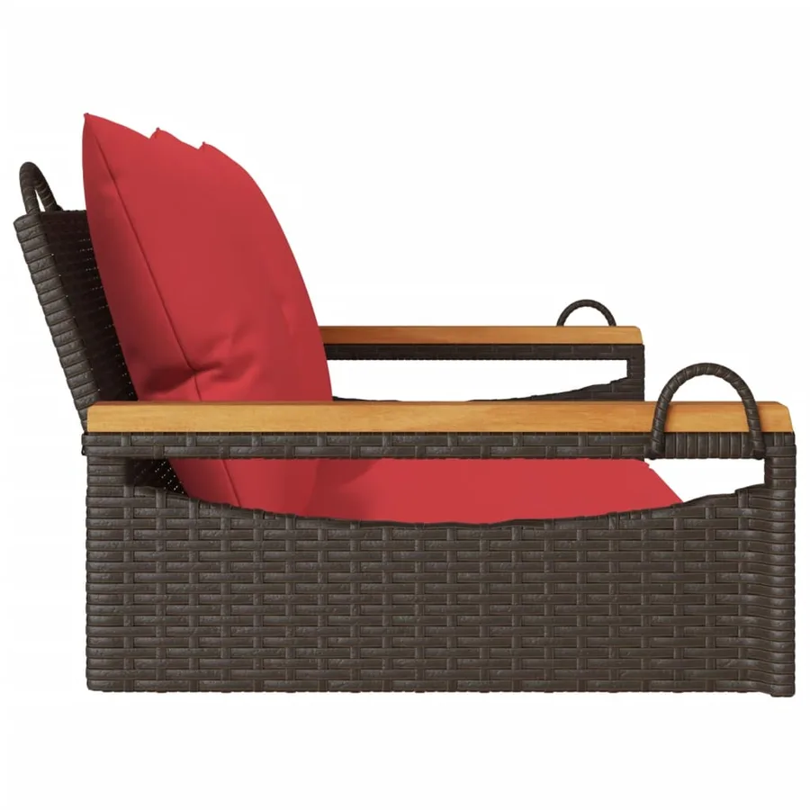 Balancelle avec coussins marron 109x62x40 cm résine tressée - 5