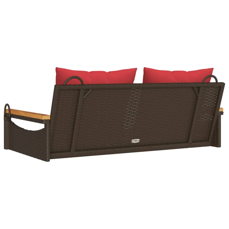 Balancelle avec coussins marron 109x62x40 cm résine tressée - 6