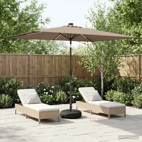 Parasol de jardin avec lumières LED et base 200 x 300 cm