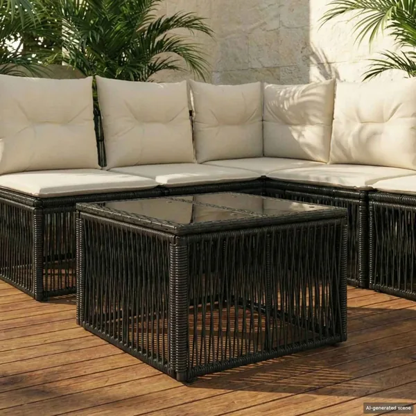 Table de Jardin Noir 55 x 55 x 37 cm Rattan PE et Verre