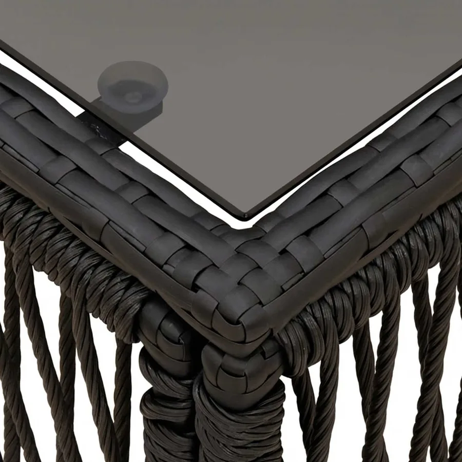 Table de Jardin Noir 55 x 55 x 37 cm Rattan PE et Verre - 6