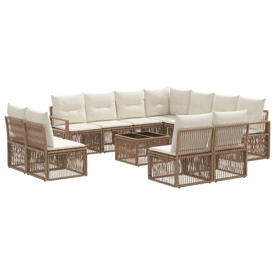 Ensemble de canapé de jardin 12 pcs Beige polyrotin - 2