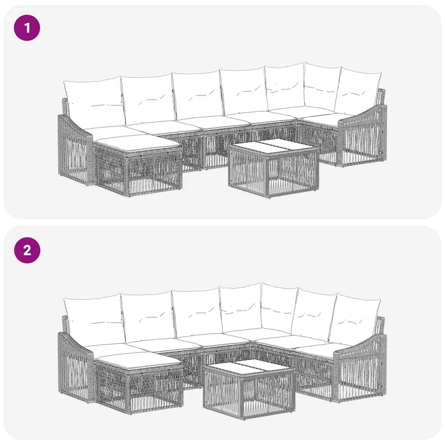 Ensemble de canapé de jardin 8 pcs Noir polyrotin - 9