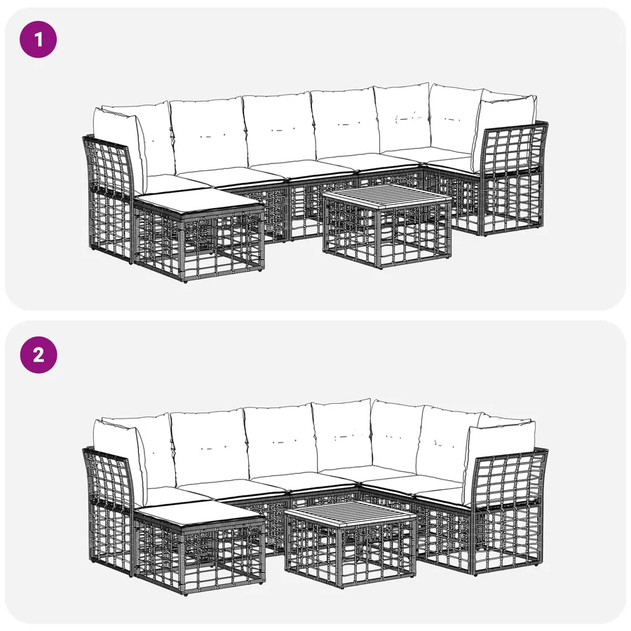 Ensemble de canapés d'extérieur 8 pcs Noir et Gris foncé - 9