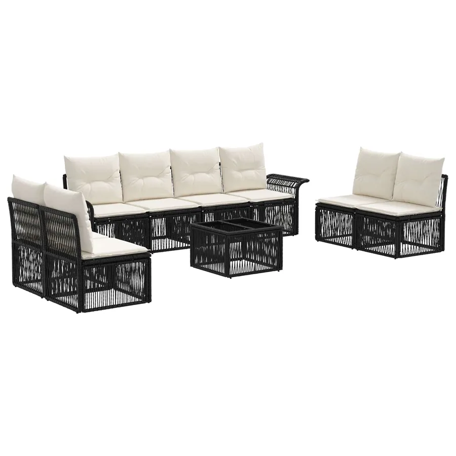 Ensemble de canapé de jardin 9 pcs Noir polyrotin - 2