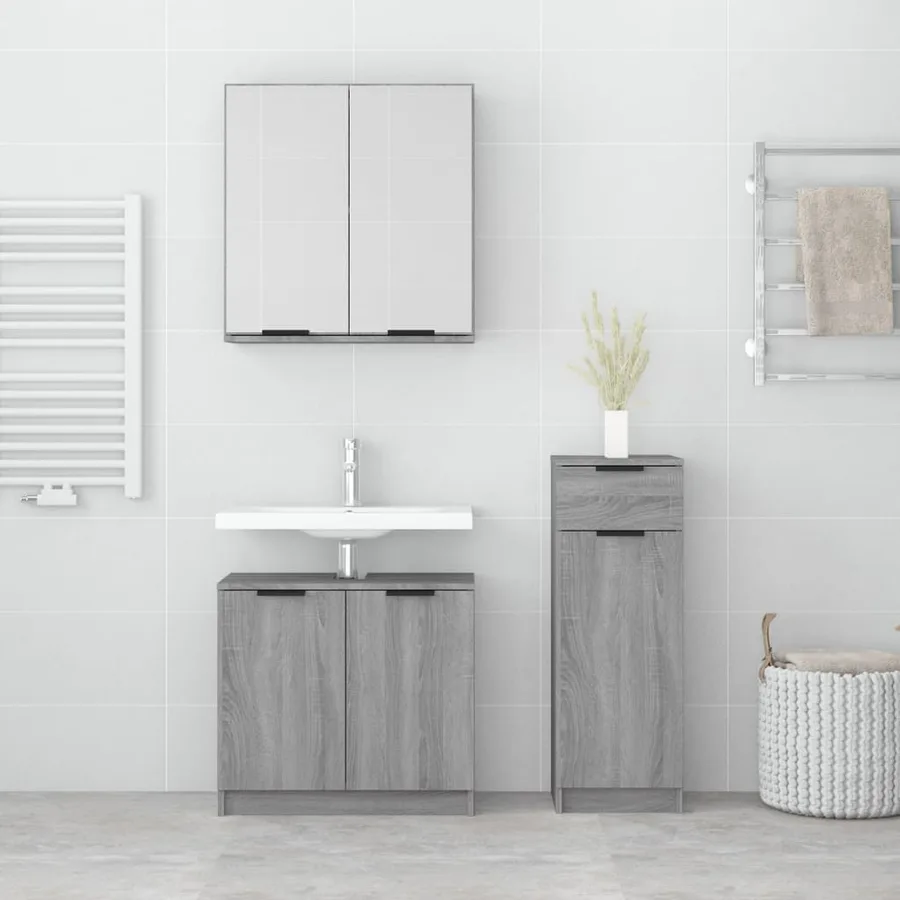Ensemble d'armoires de salle de bain 3 pcs sonoma gris - 3