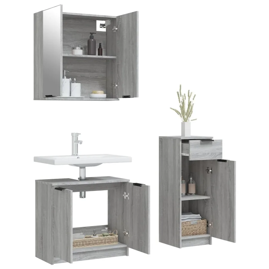 Ensemble d'armoires de salle de bain 3 pcs sonoma gris - 4