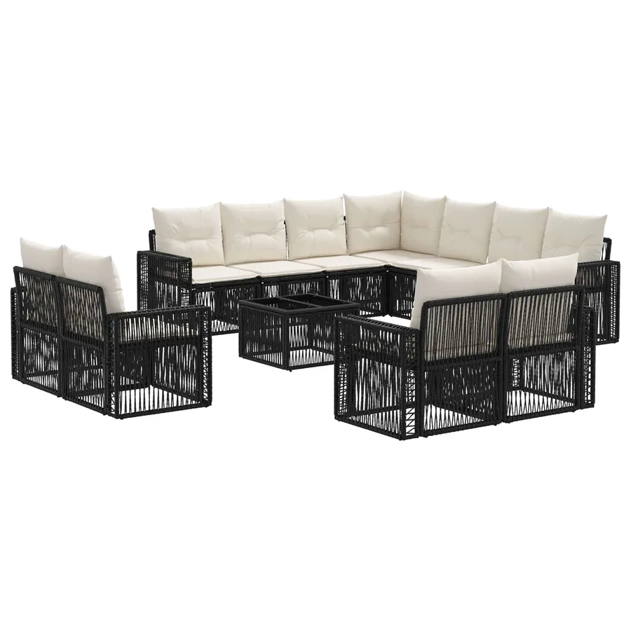 Ensemble de canapé de jardin 12 pcs Noir et blanc crème - 2