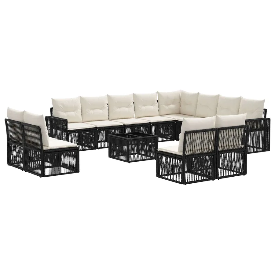Ensemble de canapé de jardin 13 pcs Noir et blanc crème - 2