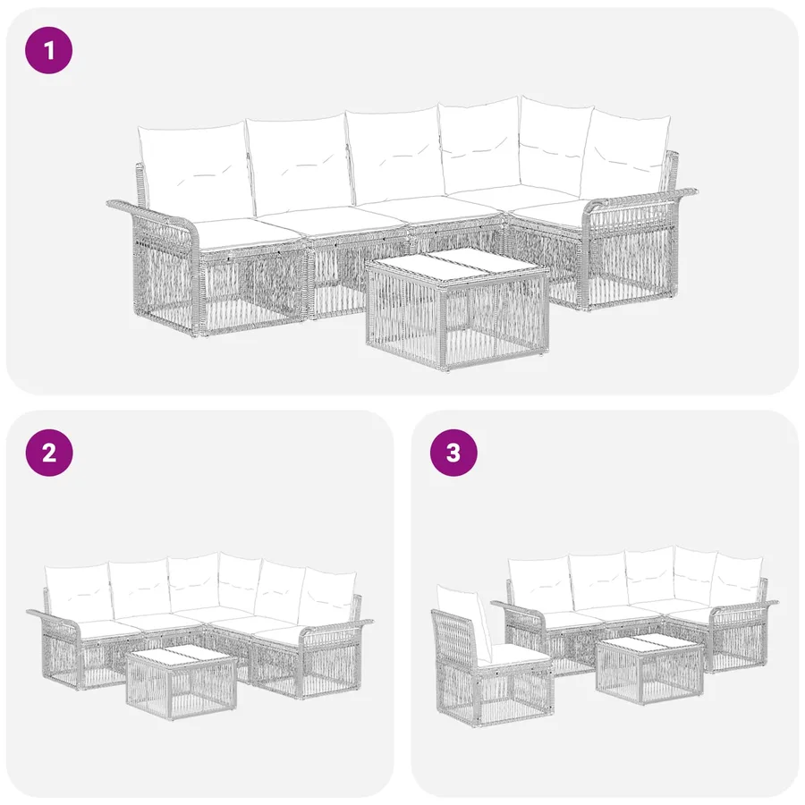 Ensemble de canapé de jardin 6 pcs Gris polyrotin - 9