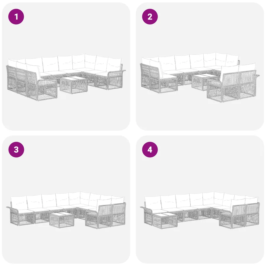 Ensemble de canapé de jardin 10 pcs Gris polyrotin - 9