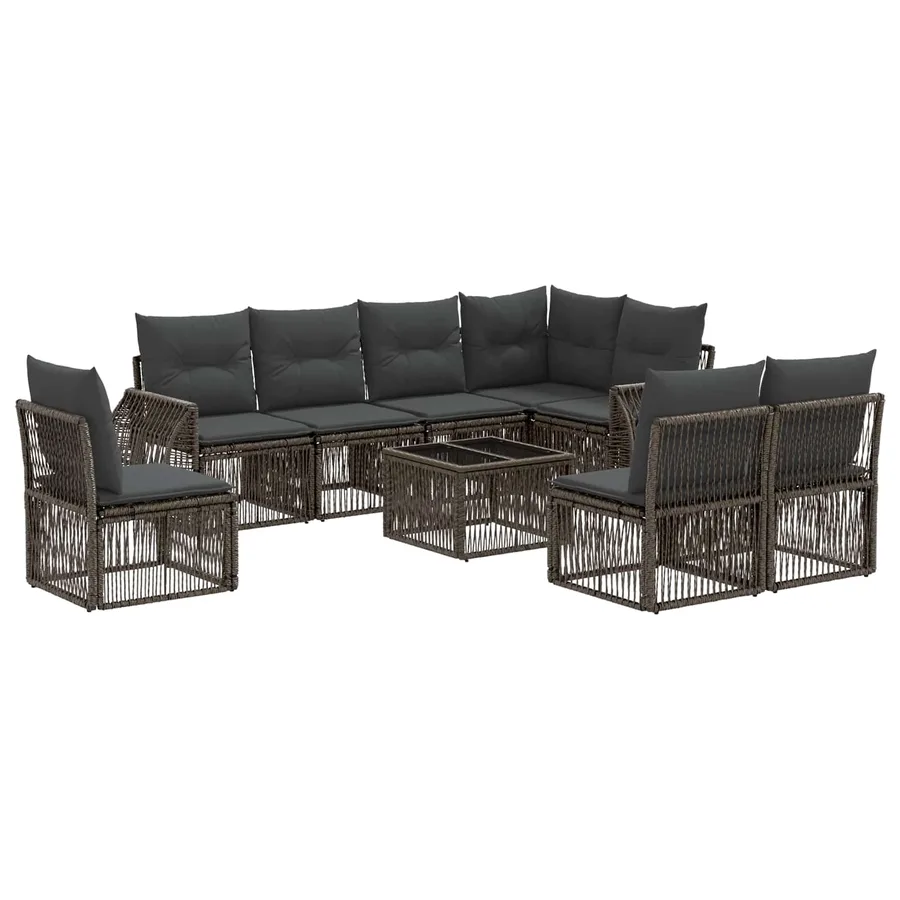 Ensemble de canapé de jardin 9 pcs Gris et Gris foncé polyrotin - 2