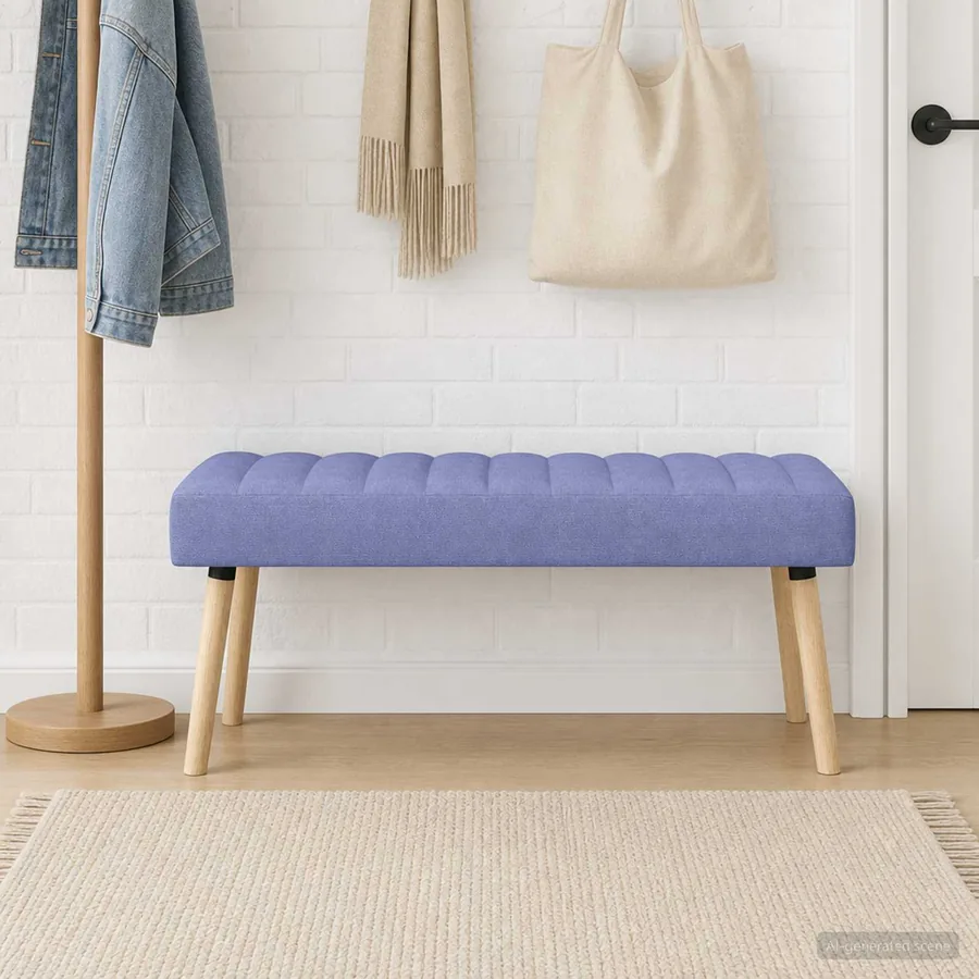 Banc capitonné canal Bleu denim 110 x 40 x 46 cm Tissu