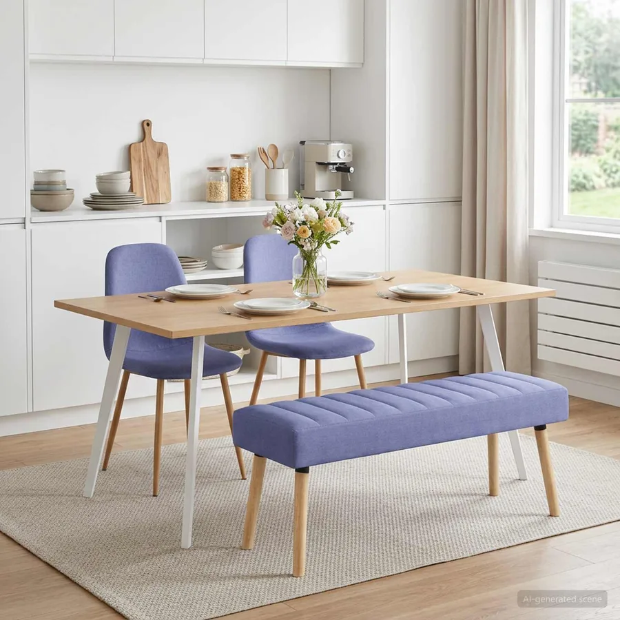 Banc capitonné canal Bleu denim 110 x 40 x 46 cm Tissu - 4