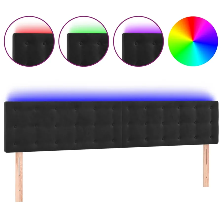 Tête de lit à LED Noir 160x5x78/88 cm Velours - 2