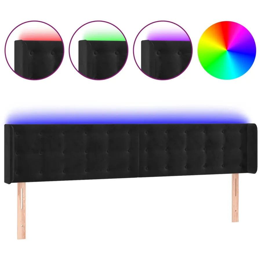 Tête de lit à LED Noir 163x16x78/88 cm Velours - 2