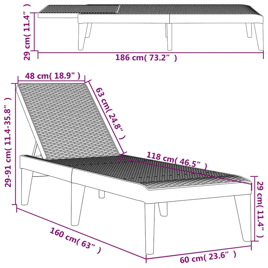 Chaise longue cappuccino 186x60x29 cm PP - 10