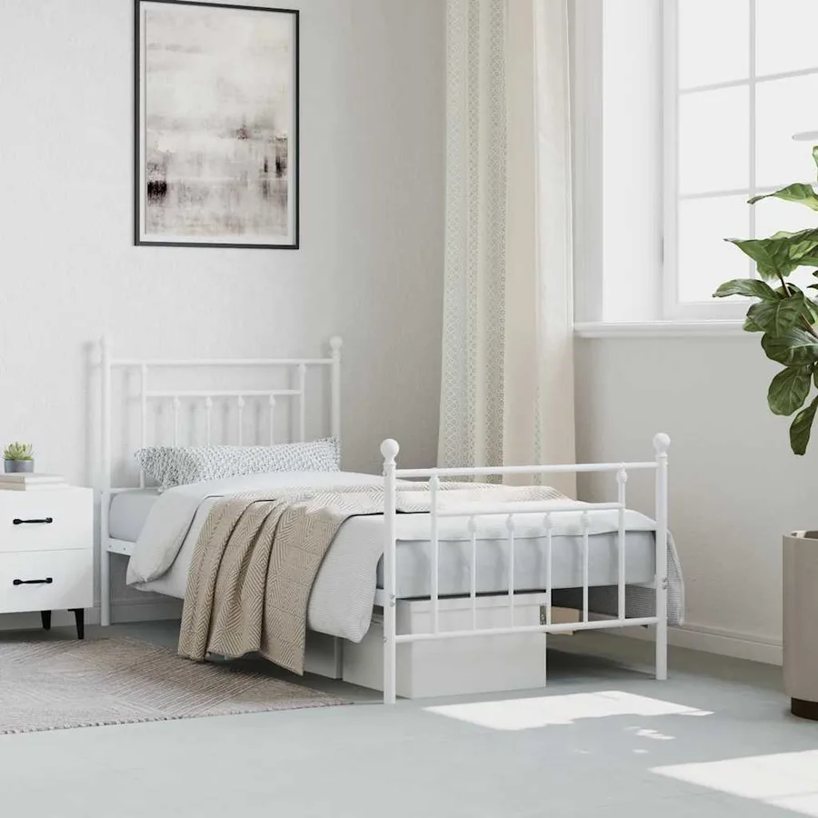 Cadre de lit métal sans matelas avec pied de lit blanc 90x190cm - 4