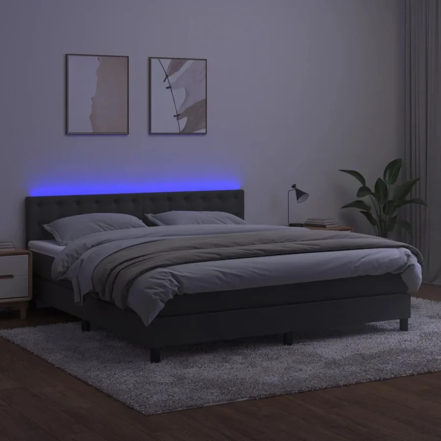 Sommier à lattes de lit matelas et LED Gris foncé 160x200 cm - 4