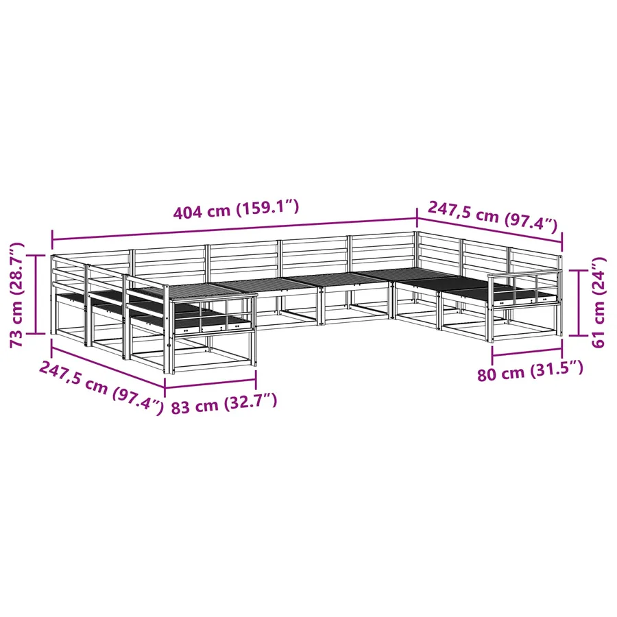 Ensemble de canapés d'extérieur 9 pcs Blanc 404 x 247,5 x 73 cm - 7