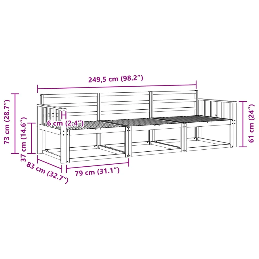 Ensemble de canapés d'extérieur 3 pcs Blanc 249,5 x 83 x 73 cm - 5