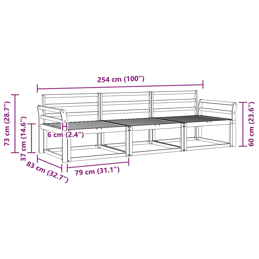 Ensemble de canapés d'extérieur 3 pcs Blanc 254 x 83 x 73 cm - 5