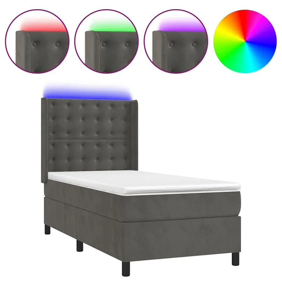 Sommier à lattes de lit matelas LED Gris foncé 80x200cm Velours - 2