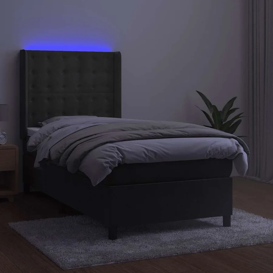 Sommier à lattes de lit matelas LED Gris foncé 80x200cm Velours - 3