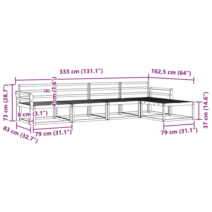 Ensemble de canapés d'extérieur 5 pcs Blanc 333 x 162,5 x 73 cm - 7
