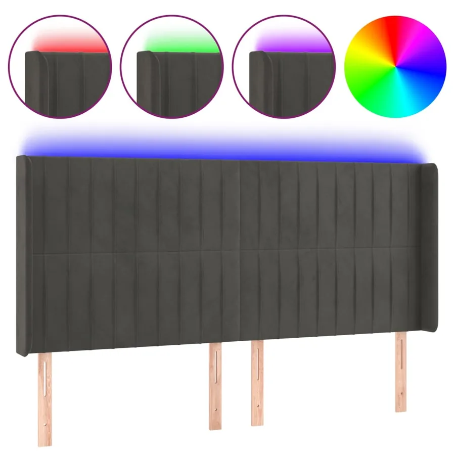 Tête de lit à LED Gris foncé 163x16x118/128 cm Velours - 2
